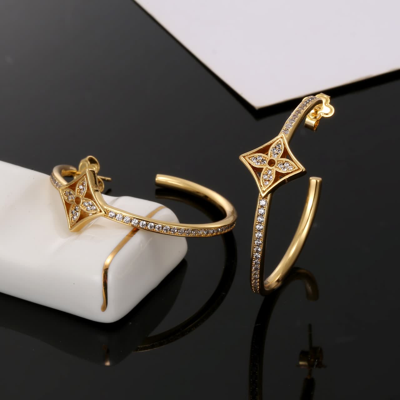 Louis Vuitton Gold Hoop Earrings with Diamond Accents